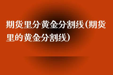 期货里分黄金分割线(期货里的黄金分割线)_https://www.zztgc.com_期货直播_第1张