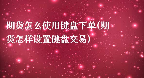 期货怎么使用键盘下单(期货怎样设置键盘交易)_https://www.zztgc.com_期货直播_第1张