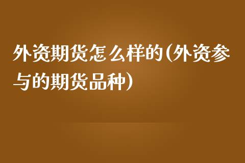 外资期货怎么样的(外资参与的期货品种)_https://www.zztgc.com_期货入门_第1张