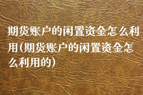 期货账户的闲置资金怎么利用(期货账户的闲置资金怎么利用的)_https://www.zztgc.com_期货行情_第1张