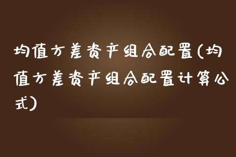均值方差资产组合配置(均值方差资产组合配置计算公式)_https://www.zztgc.com_期货行情_第1张