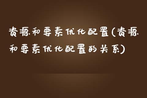 资源和要素优化配置(资源和要素优化配置的关系)_https://www.zztgc.com_黄金期货_第1张