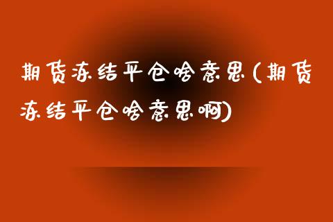 期货冻结平仓啥意思(期货冻结平仓啥意思啊)_https://www.zztgc.com_期货入门_第1张