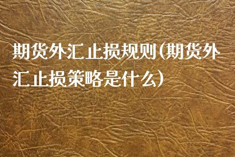 期货外汇止损规则(期货外汇止损策略是什么)_https://www.zztgc.com_期货行情_第1张