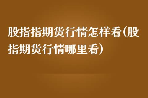 股指指期货行情怎样看(股指期货行情哪里看)_https://www.zztgc.com_黄金期货_第1张