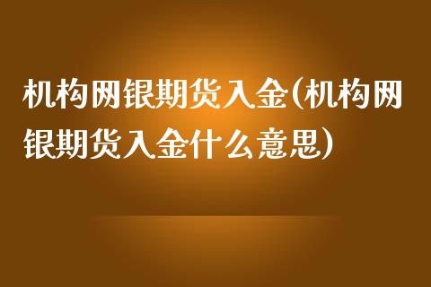 机构网银期货入金(机构网银期货入金什么意思)_https://www.zztgc.com_期货开户_第1张