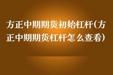 方正中期期货初始杠杆(方正中期期货杠杆怎么查看)_https://www.zztgc.com_期货入门_第1张