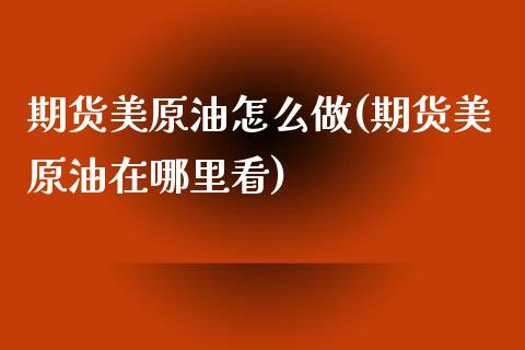 期货美原油怎么做(期货美原油在哪里看)_https://www.zztgc.com_原油期货_第1张