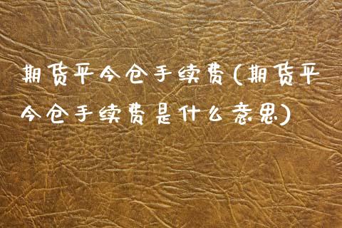 期货平今仓手续费(期货平今仓手续费是什么意思)_https://www.zztgc.com_黄金期货_第1张