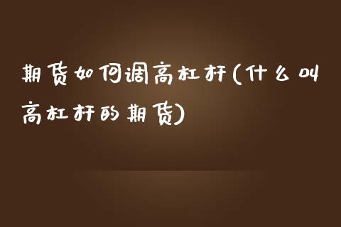 期货如何调高杠杆(什么叫高杠杆的期货)_https://www.zztgc.com_期货直播_第1张