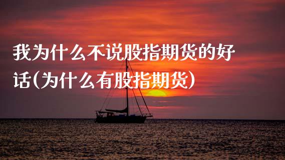 我为什么不说股指期货的好话(为什么有股指期货)_https://www.zztgc.com_黄金期货_第1张