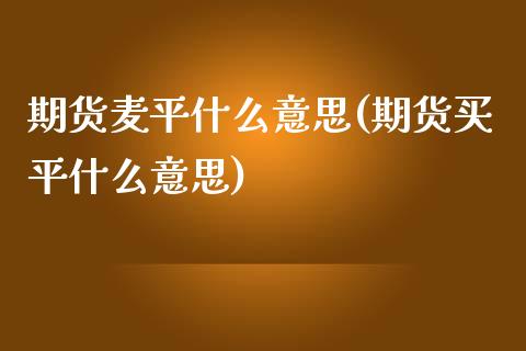 期货麦平什么意思(期货买平什么意思)_https://www.zztgc.com_期货入门_第1张