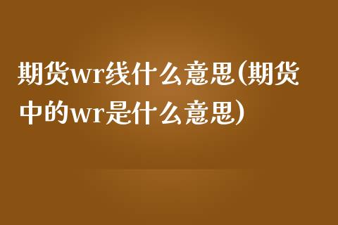 期货wr线什么意思(期货中的wr是什么意思)_https://www.zztgc.com_期货入门_第1张