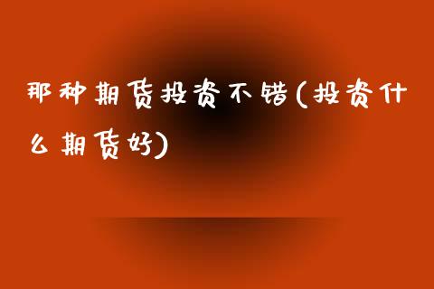 那种期货投资不错(投资什么期货好)_https://www.zztgc.com_期货直播_第1张