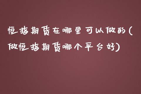 恒指期货在哪里可以做的(做恒指期货哪个平台好)_https://www.zztgc.com_期货入门_第1张