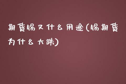 期货锡又什么用途(锡期货为什么大跌)_https://www.zztgc.com_期货直播_第1张