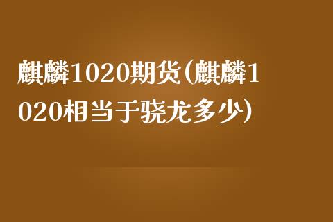 麒麟1020期货(麒麟1020相当于骁龙多少)_https://www.zztgc.com_期货开户_第1张