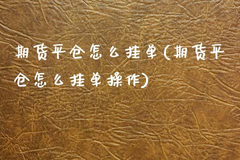 期货平仓怎么挂单(期货平仓怎么挂单操作)_https://www.zztgc.com_期货直播_第1张