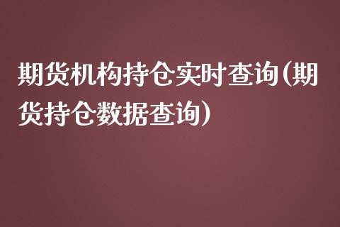 期货机构持仓实时查询(期货持仓数据查询)_https://www.zztgc.com_原油期货_第1张