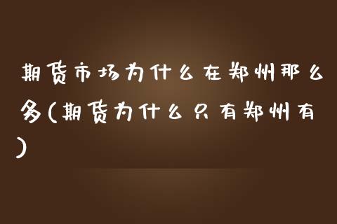 期货市场为什么在郑州那么多(期货为什么只有郑州有)_https://www.zztgc.com_黄金期货_第1张