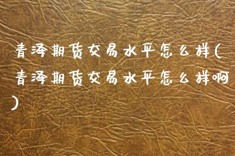 青泽期货交易水平怎么样(青泽期货交易水平怎么样啊)_https://www.zztgc.com_期货直播_第1张