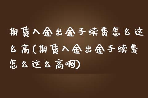 期货入金出金手续费怎么这么高(期货入金出金手续费怎么这么高啊)_https://www.zztgc.com_期货行情_第1张