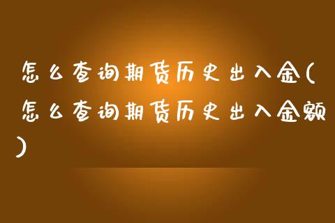 怎么查询期货历史出入金(怎么查询期货历史出入金额)_https://www.zztgc.com_期货行情_第1张