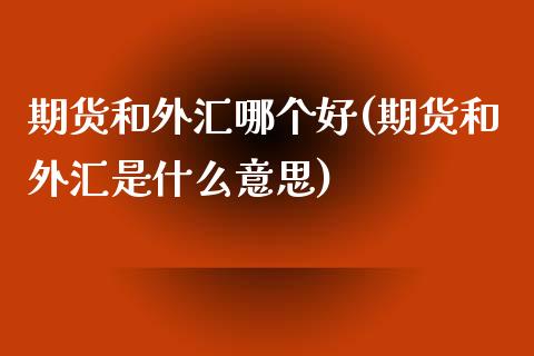 期货和外汇哪个好(期货和外汇是什么意思)_https://www.zztgc.com_期货行情_第1张