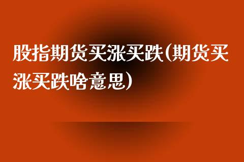 股指期货买涨买跌(期货买涨买跌啥意思)_https://www.zztgc.com_期货入门_第1张