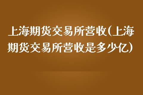 上海期货交易所营收(上海期货交易所营收是多少亿)_https://www.zztgc.com_黄金期货_第1张