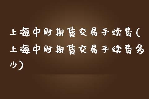 上海中财期货交易手续费(上海中财期货交易手续费多少)_https://www.zztgc.com_期货行情_第1张