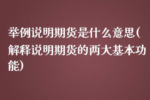 举例说明期货是什么意思(解释说明期货的两大基本功能)_https://www.zztgc.com_黄金期货_第1张