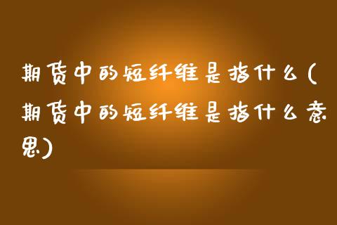期货中的短纤维是指什么(期货中的短纤维是指什么意思)_https://www.zztgc.com_原油期货_第1张