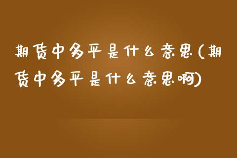 期货中多平是什么意思(期货中多平是什么意思啊)_https://www.zztgc.com_期货入门_第1张