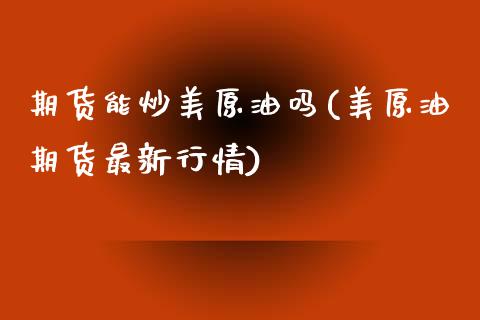 期货能炒美原油吗(美原油期货最新行情)_https://www.zztgc.com_原油期货_第1张