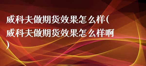 威科夫做期货效果怎么样(威科夫做期货效果怎么样啊)_https://www.zztgc.com_期货入门_第1张