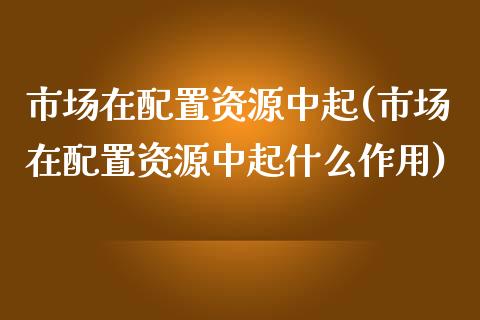 市场在配置资源中起(市场在配置资源中起什么作用)_https://www.zztgc.com_期货直播_第1张