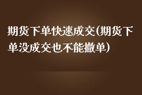 期货下单快速成交(期货下单没成交也不能撤单)_https://www.zztgc.com_原油期货_第1张
