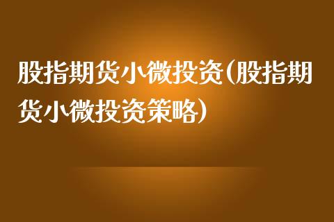 股指期货小微投资(股指期货小微投资策略)_https://www.zztgc.com_黄金期货_第1张