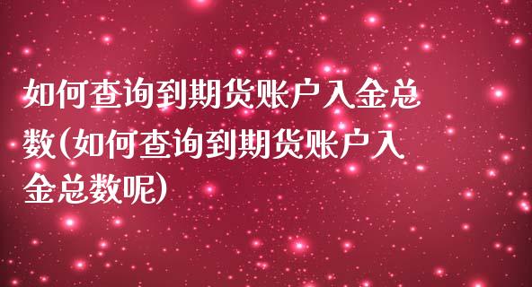 如何查询到期货账户入金总数(如何查询到期货账户入金总数呢)_https://www.zztgc.com_黄金期货_第1张
