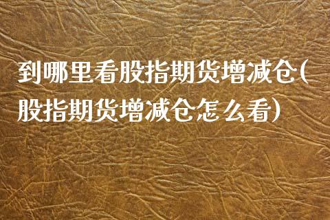 到哪里看股指期货增减仓(股指期货增减仓怎么看)_https://www.zztgc.com_原油期货_第1张